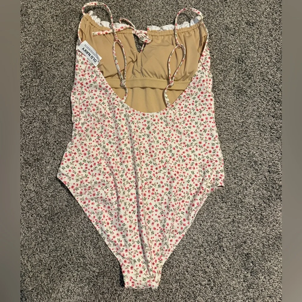 Old Navy White One-Piece Swimsuit with Pink Floral Print - Picture 3 of 4